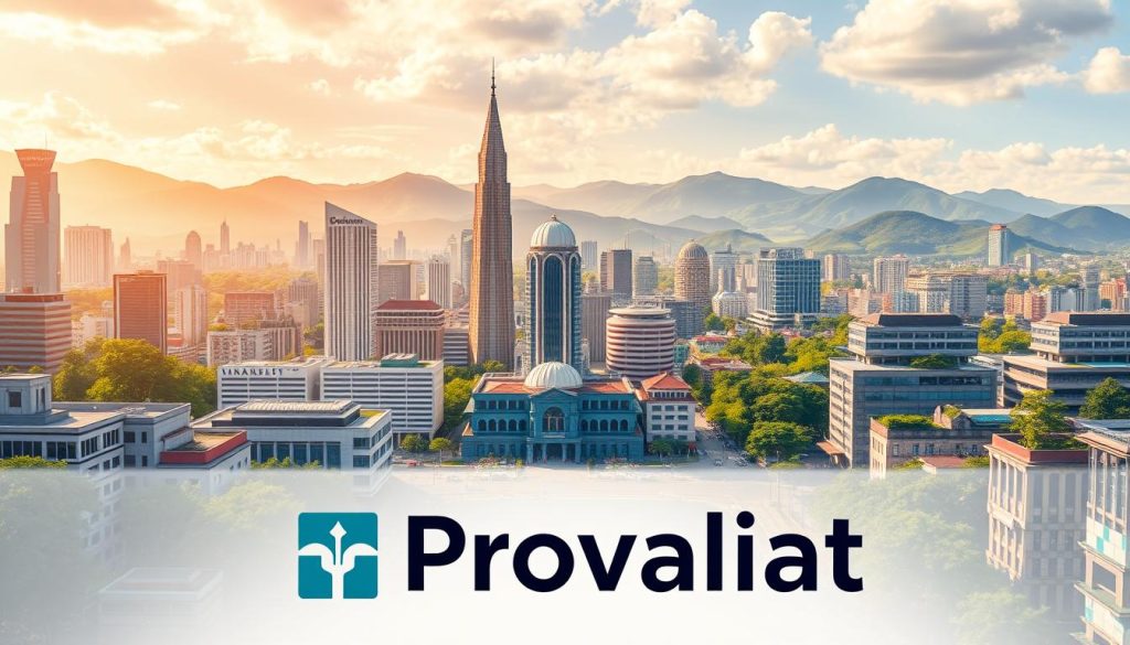 A dynamic cityscape of Jakarta, Indonesia, showcasing the diverse strategies for intellectual property protection. In the foreground, the Provaliant brand logo stands out, highlighting the expertise of this leading Indonesian IP firm. The middle ground depicts the bustling streets, with towering skyscrapers and bustling commerce, symbolizing the need for robust IP safeguards. In the background, a majestic landscape of rolling hills and lush greenery, representing Indonesia's rich cultural heritage and the importance of preserving its intellectual property. The scene is bathed in warm, golden light, conveying a sense of progress and innovation. The overall composition captures the delicate balance between protecting valuable IP and fostering a thriving business environment in the dynamic Indonesian market.