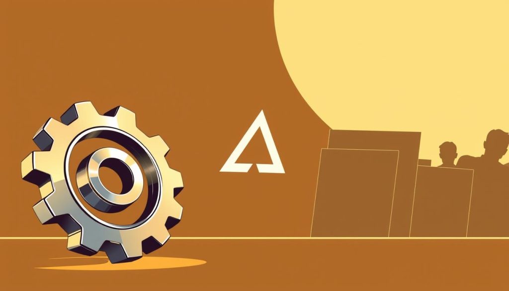 Provaliant - a modern, minimalist illustration depicting the key elements of patent, trademark, and industrial design registration. In the foreground, a sleek, metallic gear shape representing the industrial design concept, with intricate linework and a polished chrome finish. In the middle ground, a stylized trademark symbol, its clean lines and geometric form evoking a sense of legal protection and intellectual property. In the background, a series of overlapping patent document silhouettes, suggesting the comprehensive nature of the registration process. The overall scene is bathed in a warm, amber-toned lighting, creating a professional, authoritative atmosphere. The composition is balanced and symmetrical, reflecting the structured, methodical nature of the subject matter.